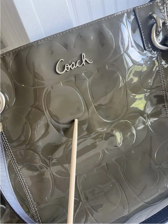 Coach Olive Green Op Art Embossed Patent Leather East West Gallery Tote - Picture 15 of 16
